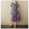 Sommer Dünnes Baumwoll- und Leinen Retro Midilanges Kleid mit Femininen Temperament