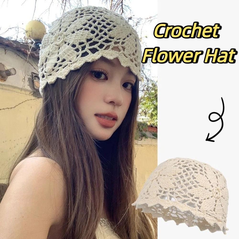 Handmade Beanies Hat Bohemian Style Hollow Out Knitted Hat Cute Weave Cap  Spring and Summer