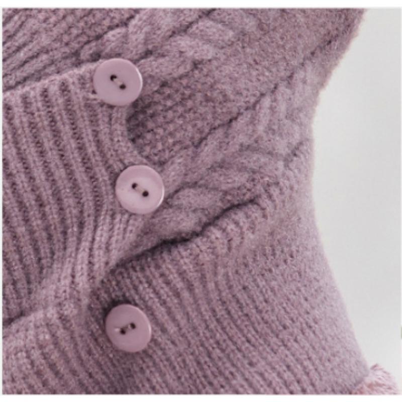 Wintermütze, Schal, Mütze, Set mit Beanies, Mützen, Pompons und verdicktem siamesischen Schalkragen, warme, winddichte Mütze