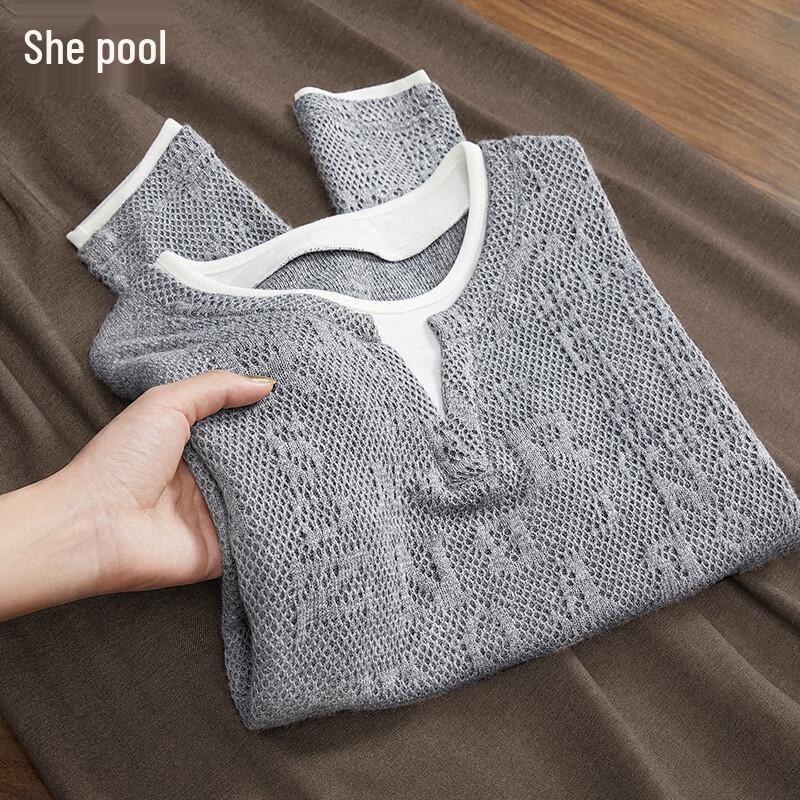 Women s Color Block Faux Two-Piece Knit Base Layer Top One Size