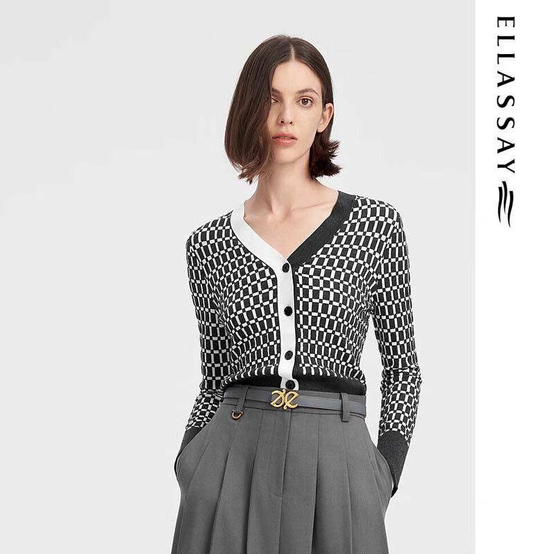 

ELLASSAY Женский трикотажный свитер в стиле пэчворк, черно-белый S