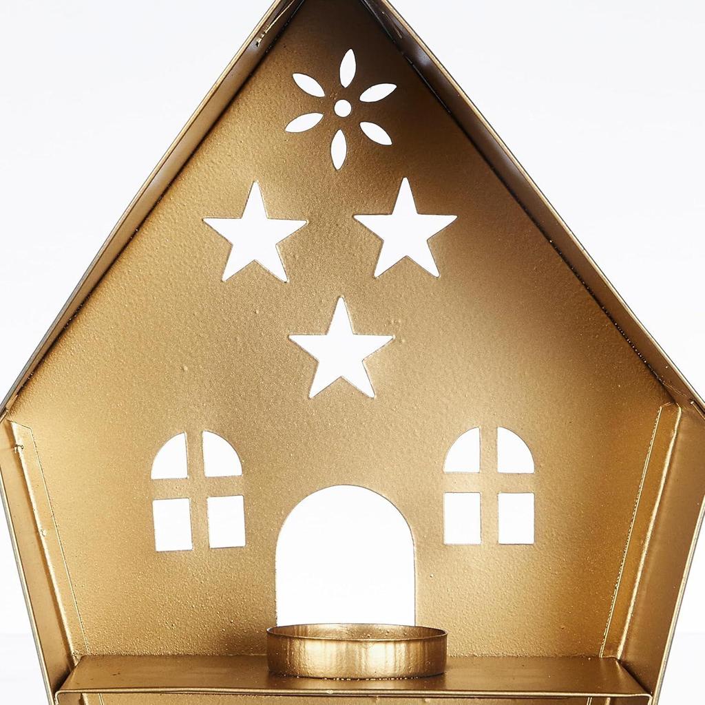 Zierliches Eisen Teelicht | Stilvoll | für Innen- & Außendekoration (Grau mit Gold)