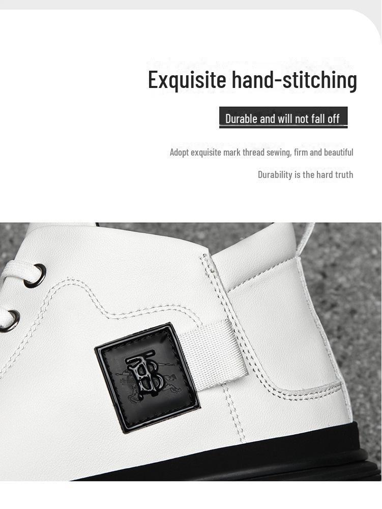 Pantofi de iarnă din piele cu vârf înalt pentru bărbați, Ghete Martin căptușite cu catifea, Adidași casual în stil coreean