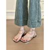 Stylish and fine to wear! Temperament square head toe word with thick heel sandals women's summer chain flat sandals