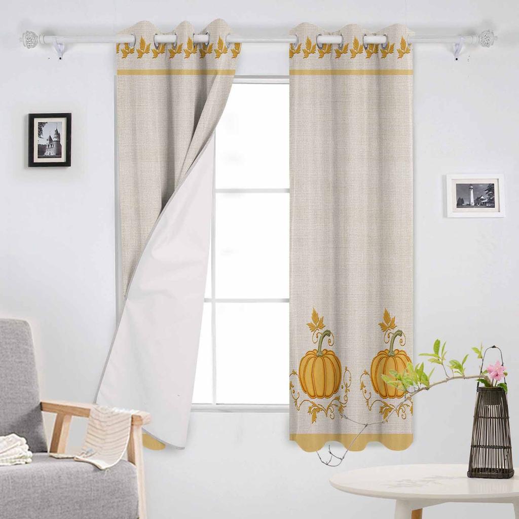 Pumpkin Autumn Orange Embroidery Thanksgiving Blackout Curtains For Living Room Bedroom Window Treatment Blinds Kitchen Drapes