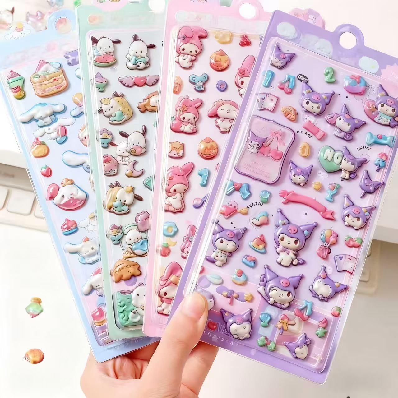 

Loong 3D Stickers Set Puffy Cute 4 Sheets Decorative Stickers Reward Kids Easy to Apply Gift Notebook Mobile DIY Girl