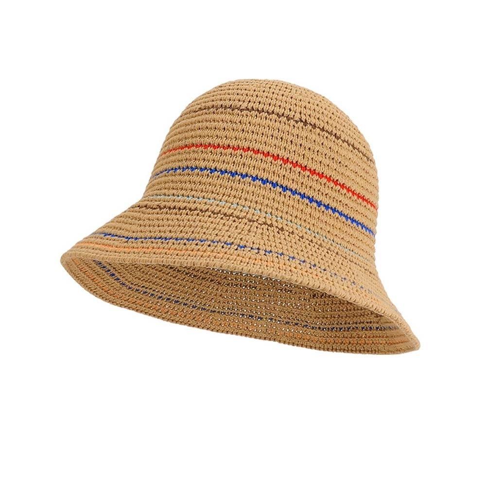 Hollow Out Knitted Bucket Hat Temperament Sun Protection Cap Colorful Striped Fisherman Hat Spring