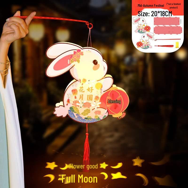 Handmade DIY Children's Palace Lantern - Luminous Rabbit Flower Design for 2025 Mid-Autumn Festival