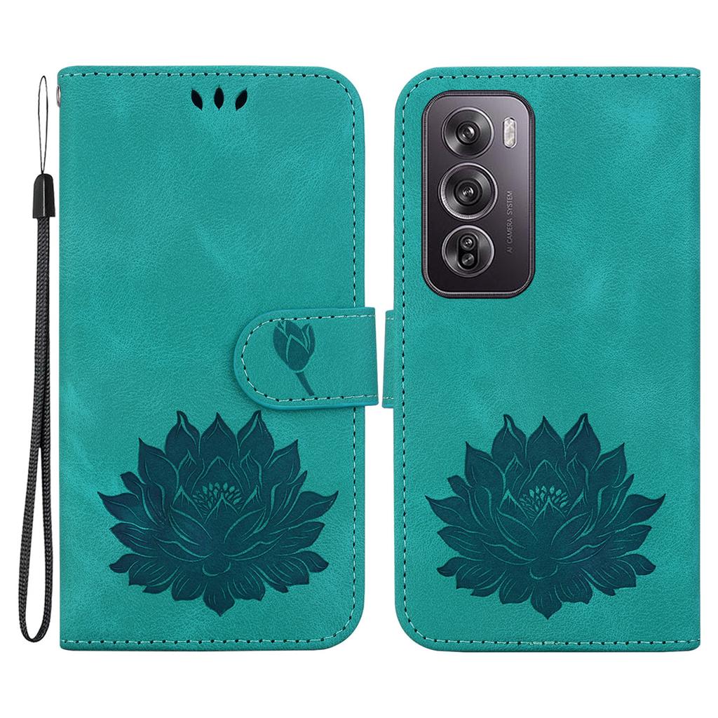 For Oppo Reno12 Pro 5G (Global) Stand Case Lotus Imprint Leather Wallet Phone Cover