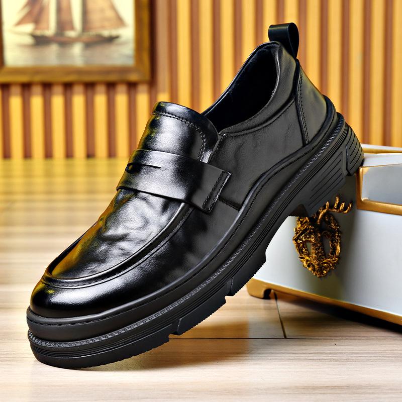 

New wedding groom leather shoes leather shoes men s first layer cowhide British business dress casual men 38 чёрный