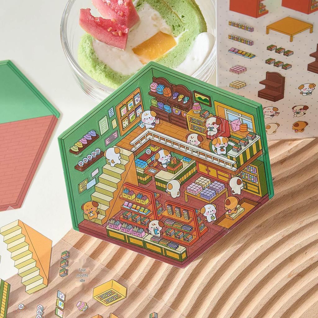 Zaomao Cute Town 3D Landscape Stickers - Fun DIY Student Pack