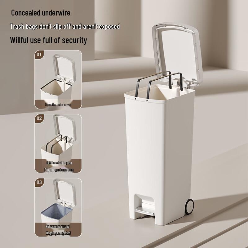 Large Capacity Foot Pedal Kitchen Trash Can with Lid and Wheels