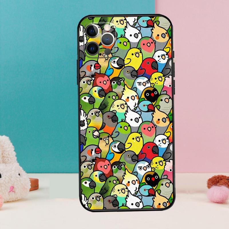 Cartoon Cockatiel Collage Phone Case For iPhone 17 Air 16 15 14 13 11 12 Pro Max 12 13 Mini 15 16 Plus 16e Cover Coque