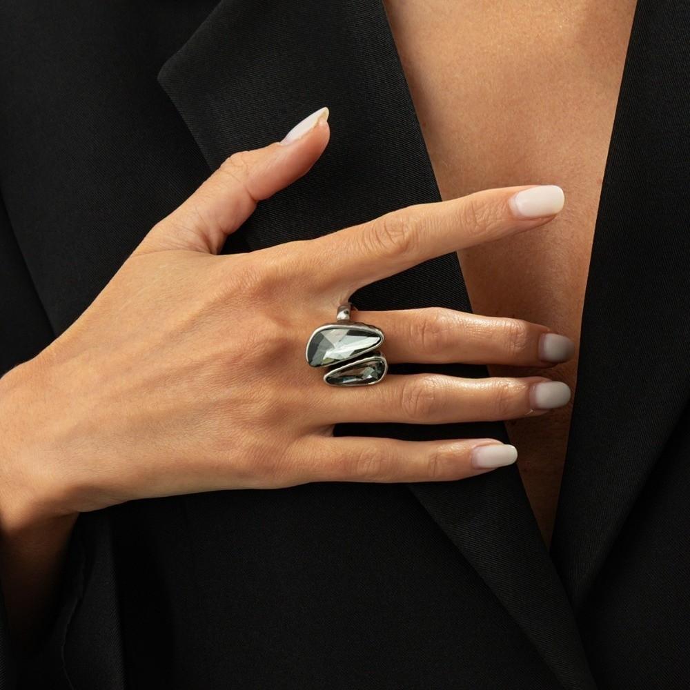 Grey Crystal Geometric Ring Goth Crystal Open Rings Fashion Accessory Finger Ring  Women