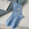 Cloth Label Pinstripe American Retro Trendy Socks Socks Couple Preppy Style Versatile Sports Style Pile Socks