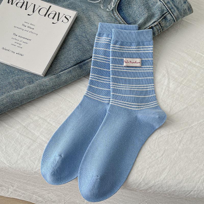 Cloth Label Pinstripe American Retro Trendy Socks Socks Couple Preppy Style Versatile Sports Style Pile Socks