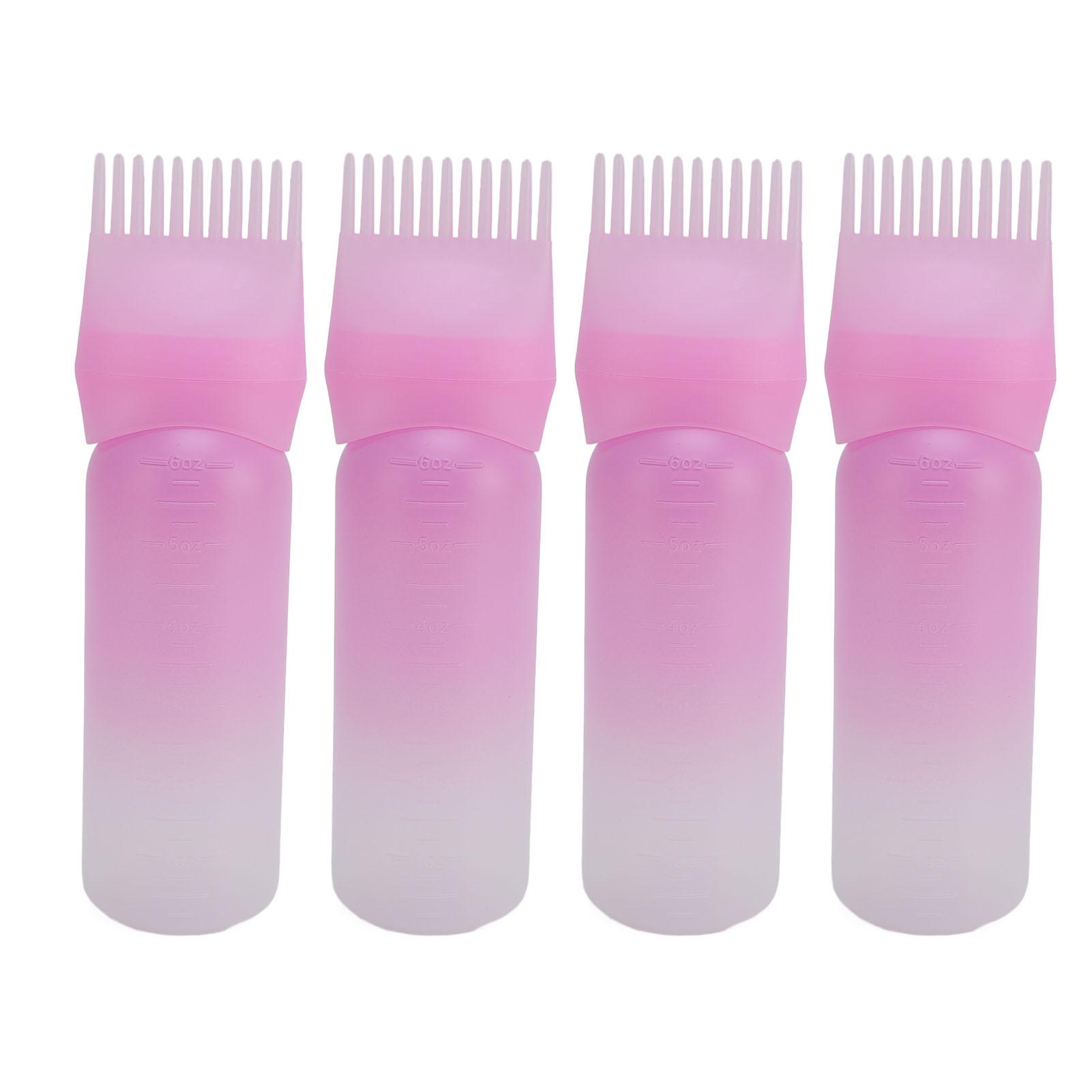 

4pcs Root Comb Applicator Bottle Hair Oil Applicator Bottle Applicator Brush with Graduated Scale fo Gradient Pink