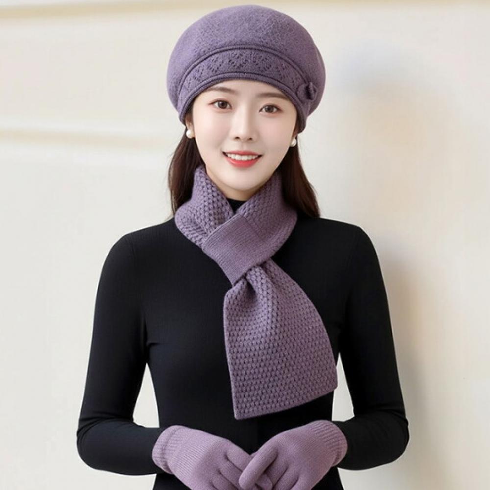 Florosence Cozy Fleece Thick Beret + Scarf Set 2 Types Color Selection