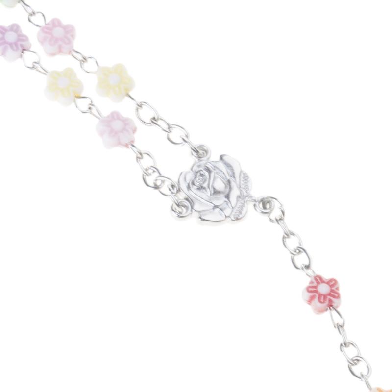 Rosary Crystal Bead Necklace Catholic Rosary Bead with Metal Crucifix Religious Jewelry for Women Flower Beaded Necklace
