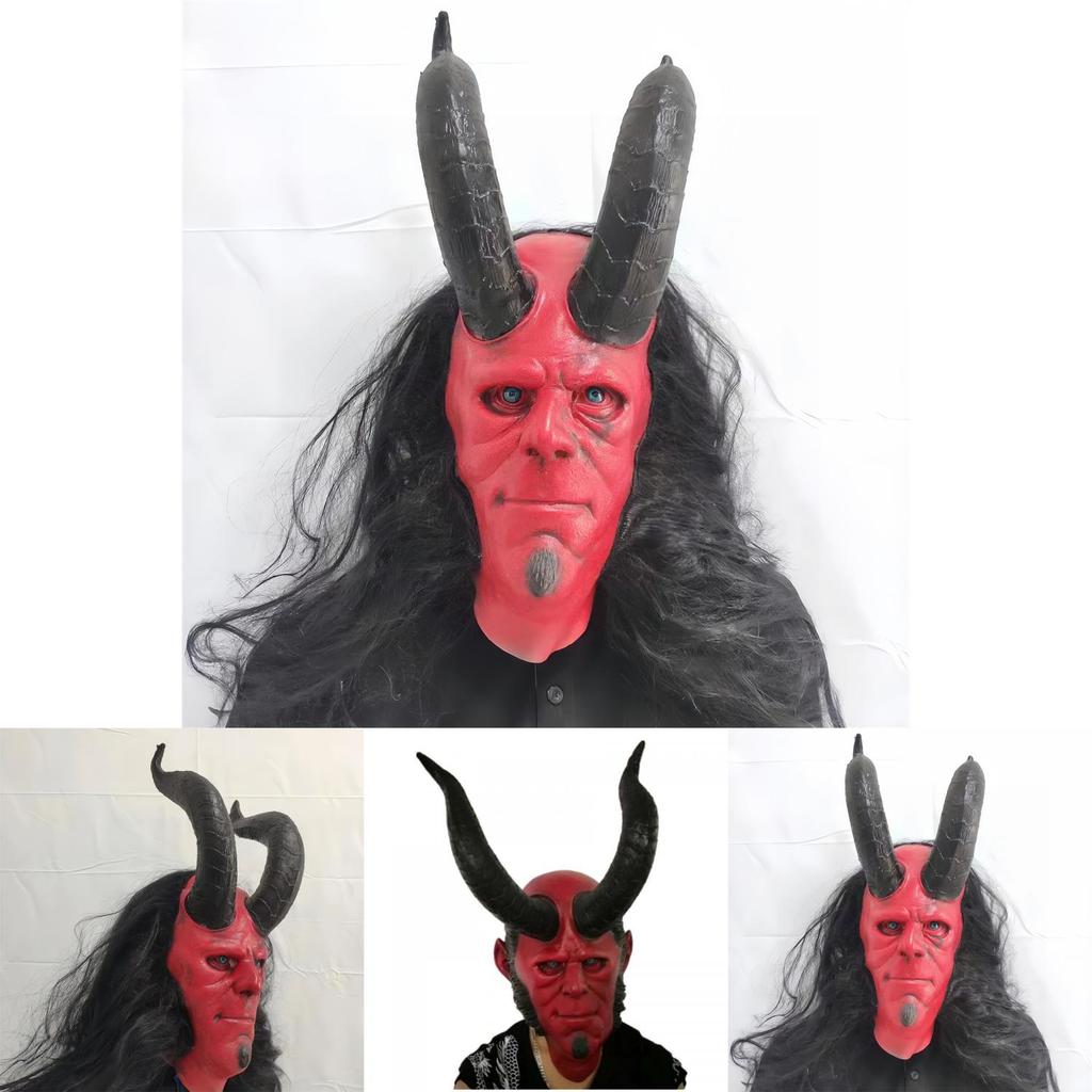 Máscara de Látex de Hellboy Para Halloween y Navidad Fiesta de Disfraces de Terror Decoración