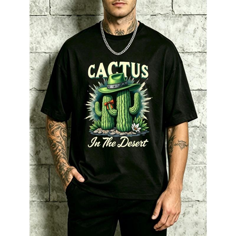 European Sizes Western Style Cactus In The Desert Mens Crewneck T-Shirt Loose Fit Fashion Versatile Soft And Comfortable Fabric Suitable
