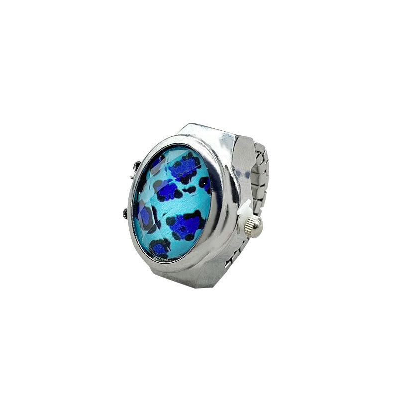 Finger Ring Quartz Watch Charm Opal Inlay Stainless Steel Elastic Band