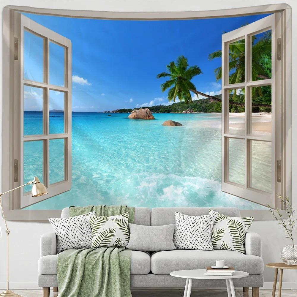 Window Woods Landscape Wall Decoration Tapestry Home Living Room Tapestry