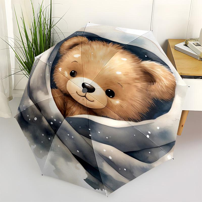 

Teddy bear, Winter- Automatic umbrella, Four Seasons Portable Folding Umbrella, Suitable for Men and Women, Travel, Daily Compact Umbrella,