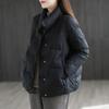 Women's Petite White Duck Down Short Jacket - Fashionable Stand-up Collar, Autumn/Winter, Loose Bread Style, Warm Coat.