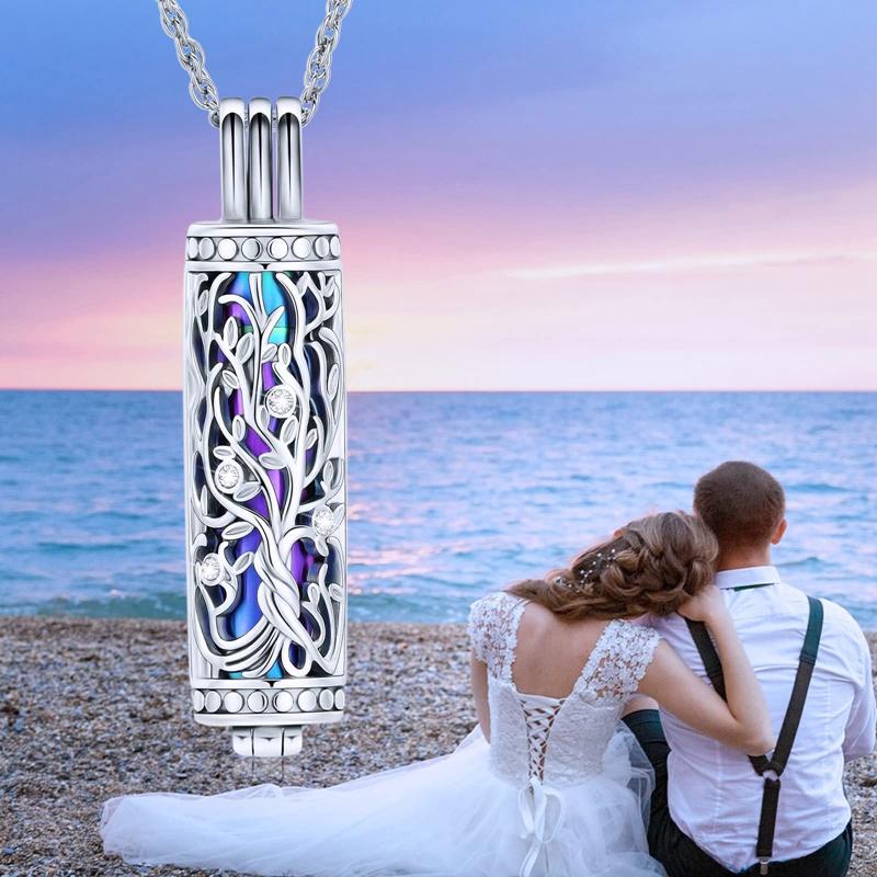 Cylinder Cremation Jewelry Tree of Life Urn Ashes Necklace for Women Men Vial Cremation Ash Pendant Memorial Jewelry