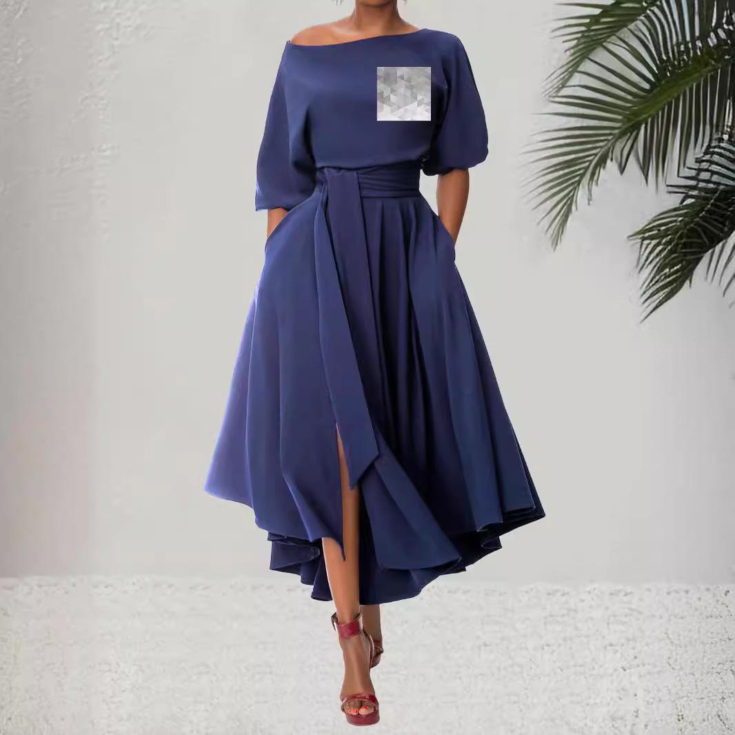 

M3236L Elegant One-Shoulder Tie-Up Irregular Dress Double Extra Large синій