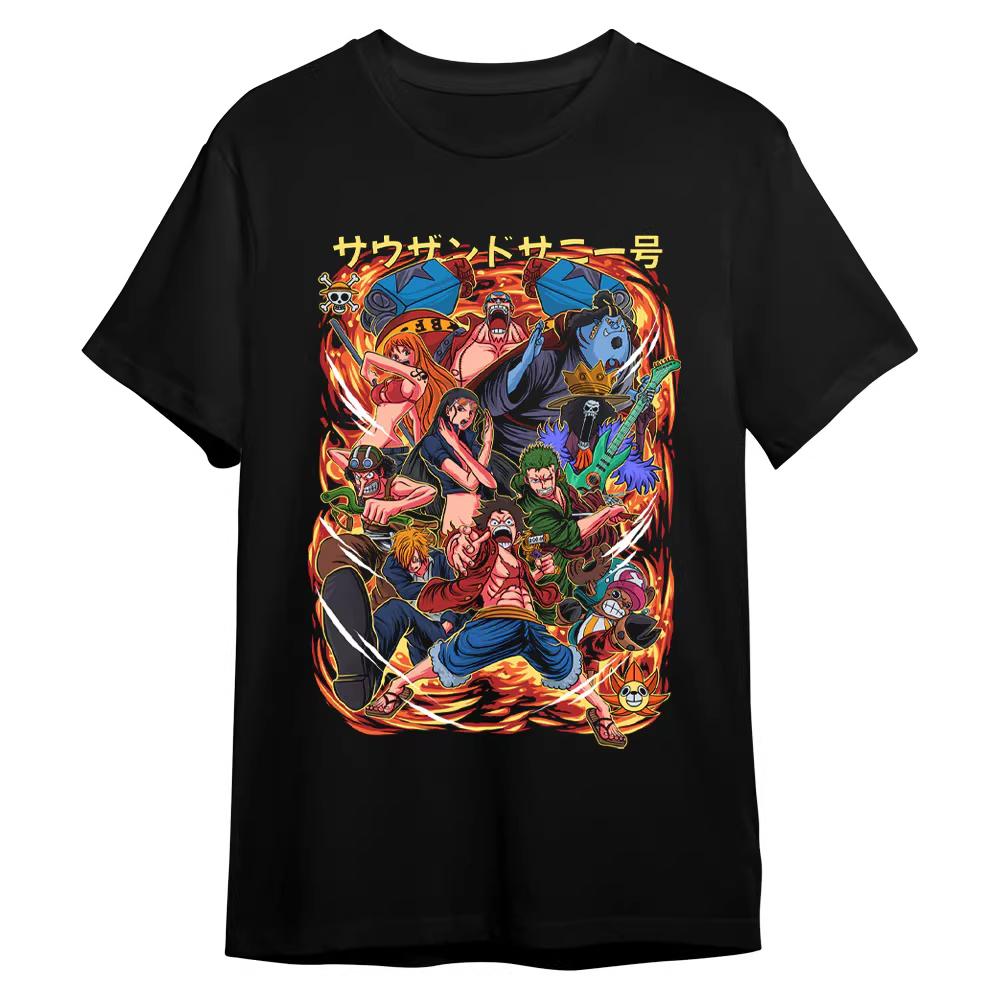 One Piece Japanese-style Trendy Cartoon Print Short-sleeved T-shirt Comfortable and Casual Suitable