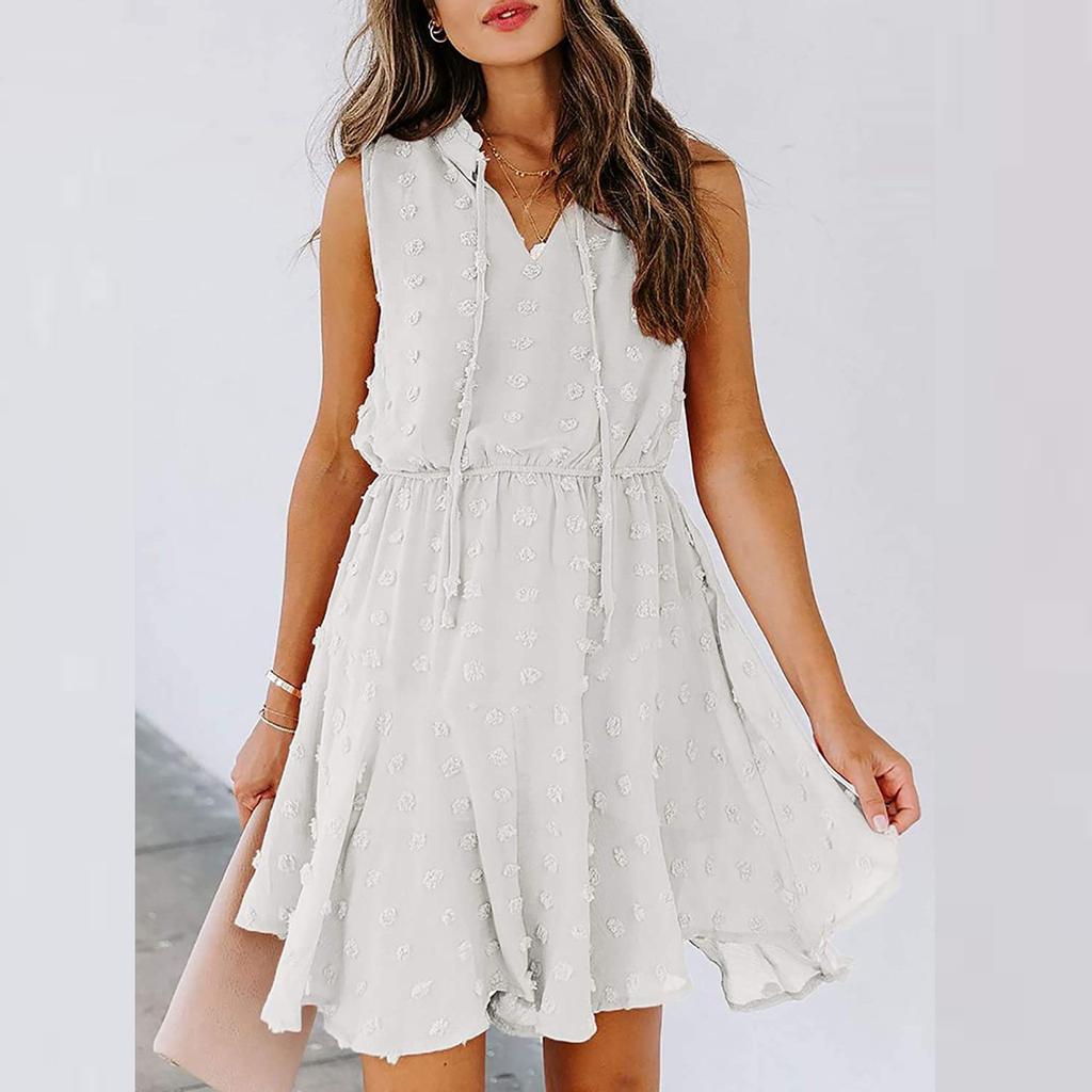Fashion Women's Summer Casual V-Neck High Waist Sleeveless Short Dresses