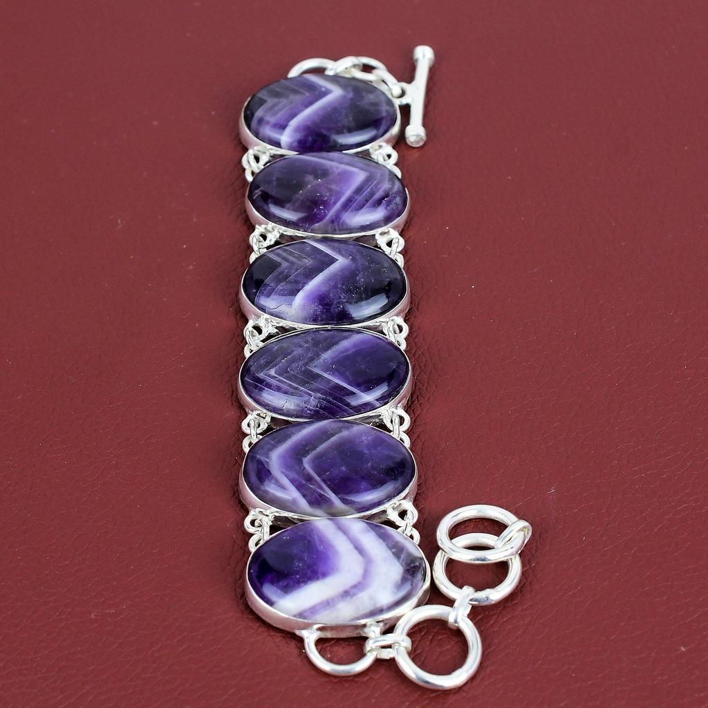 Chevron amethyst bracelet natural gemstone jewelry 925 sterling silver bracelet adjustable chain handmade bracelet designer jewelry for gift