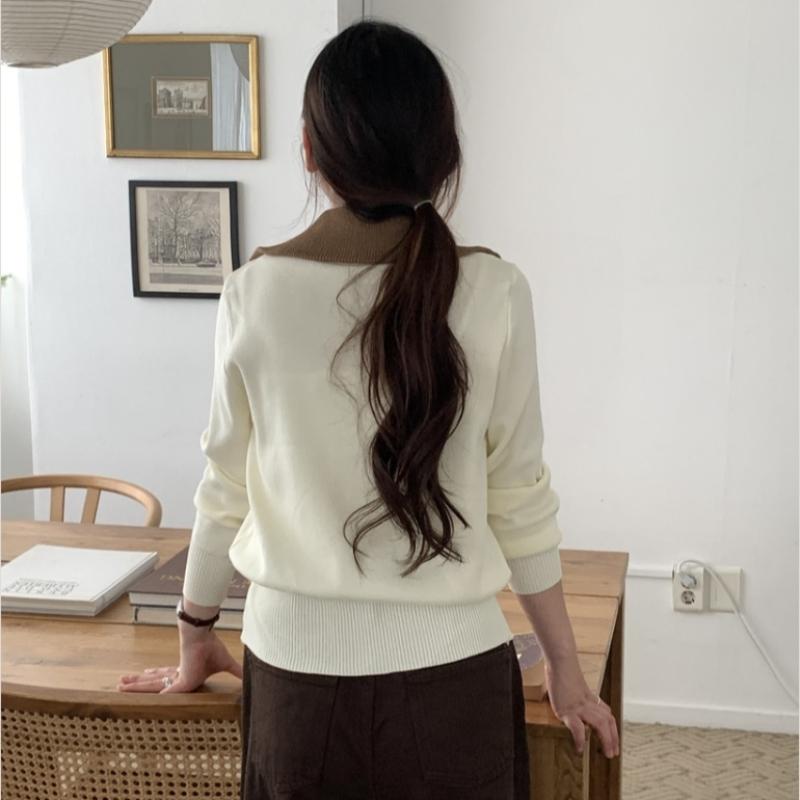 Shop   Women S 2 Way contraSt Collar lS Knit Cardigan Navy 21dS Wcd260100