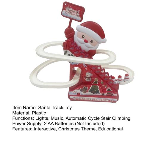 Christmas Climbing Stairs Slide Toy with Music LED Light Toddlers Electric Musical Santa Ski Slope Toy with 5 Snowmen Roller Coaster Sliding Race