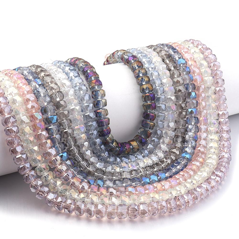 1 Strand 5x8mm Electroplated Glass Beads Transparent Colorful Wheel Shaped Loose Spaced Beads For DIY Bracelet Necklace Supplies