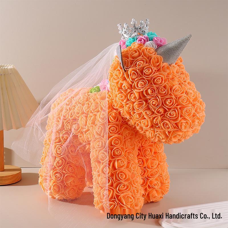 Unicorn Rose Crown: Preserved PE Foam Flower with Veil - Valentine's Day & Qixi Festival Gift