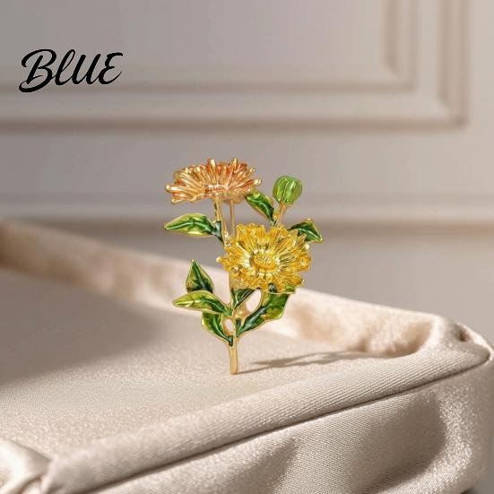 Windbreaker Brooch Pin Enamel Coloring Three Chrysanthemums Design Zinc Alloy
