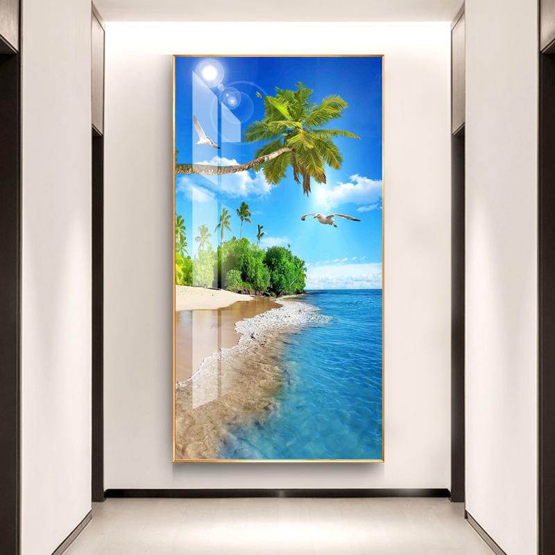 Seaside Scenery HD Pictures Canvas Painting Beach Seascape Palm Tree Posters Prints Seagull Wall Art for Porch Living Room Decor