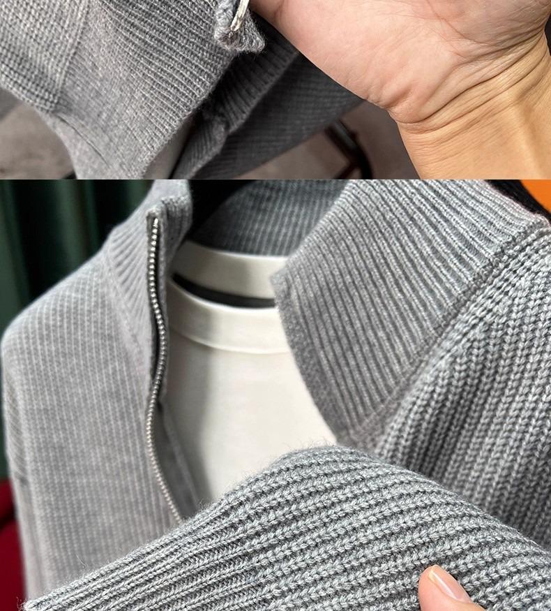 Men's Slim Fit Stand-Up Collar Zip-Up Cardigan - Versatile Solid Color Knitwear for Autumn and Winter
