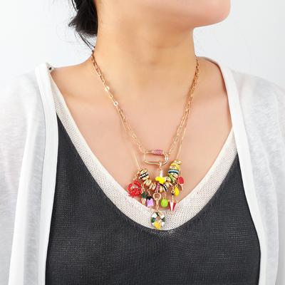 2025 New Trendy Design Double Layered Chain Shaped Alloy Pendant Women's Necklace