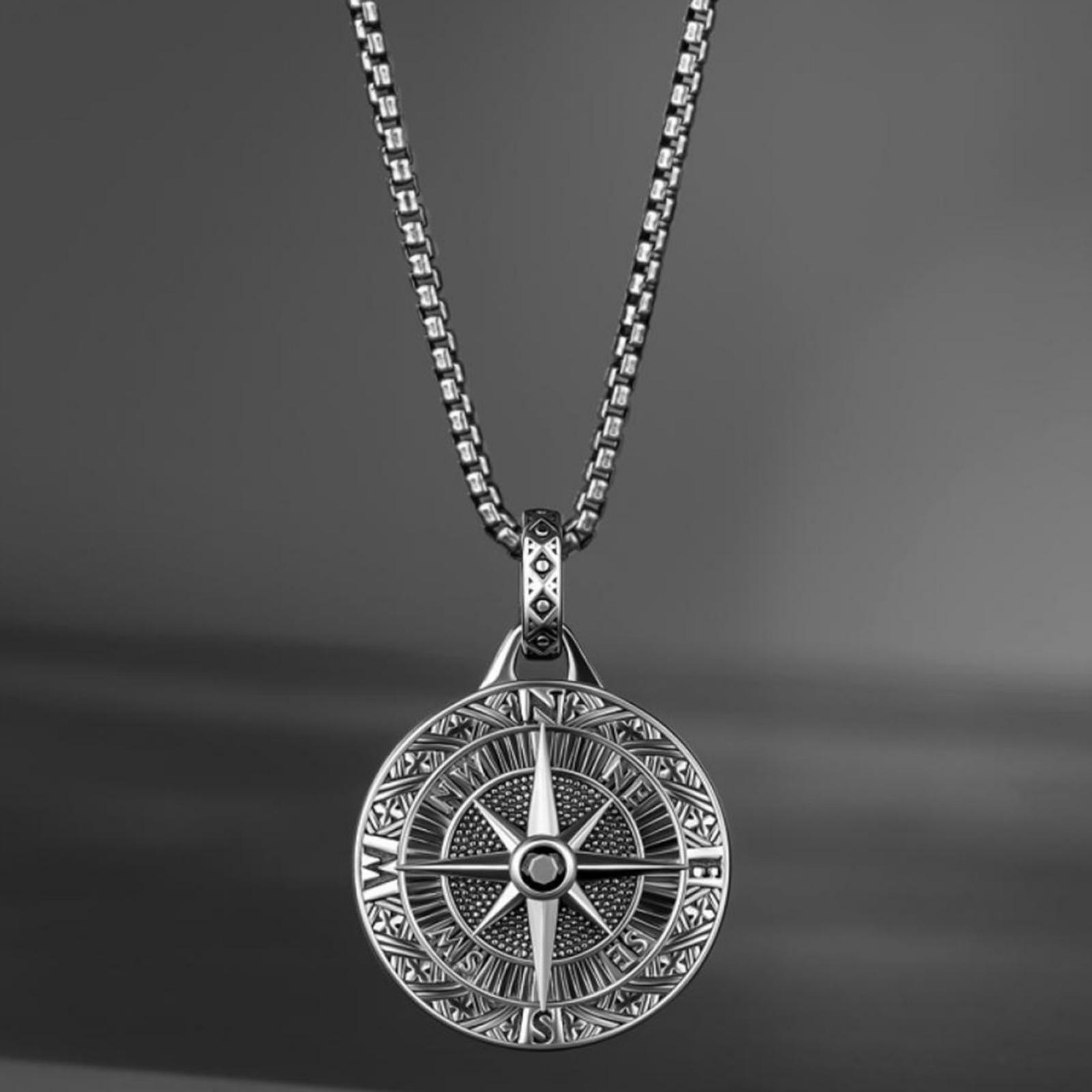 

Retro Compass Needle Pendant Summer Men s Hip-Hop Long Sweater Chain Necklace Accessory One Size