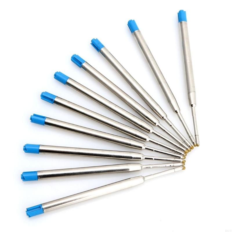 10pcs Universal Standard Style Blue Ink 1MM Medium Nib Ball Point Pen Refills
