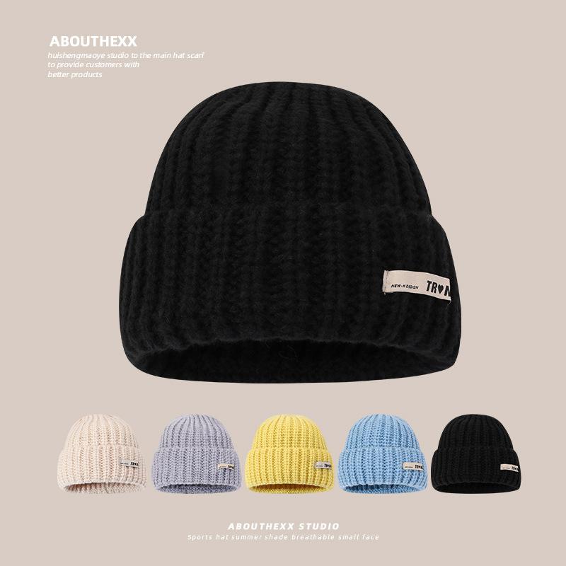 New Loose Knitted Hat for Women In Autumn and Winter Face Showing Small Wool Hat Personalized Letters Warm Cold Hat Couple Pullover Hat