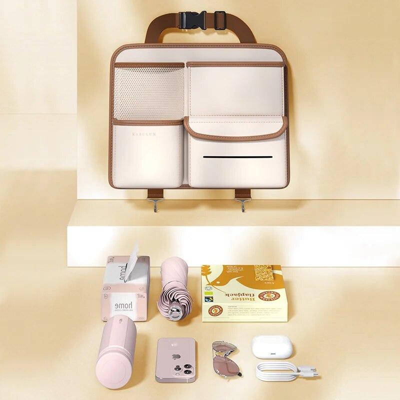 Bilseteryggorganisator Oppbevaringsveske for bilbaksete med sammenleggbart bordbrett, nettbrettholder, papirboksholder, biltilbehør