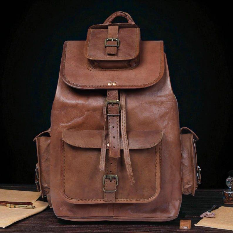 

Рюкзак из натуральной кожи ручной работы – Винтажный рюкзак из козьей кожи с парусиновой подкладкой | Рюкзак-роллтоп в деревенском стиле для работы, учебы и путешествий | Унисекс подарок 16 x 10 x 6 in