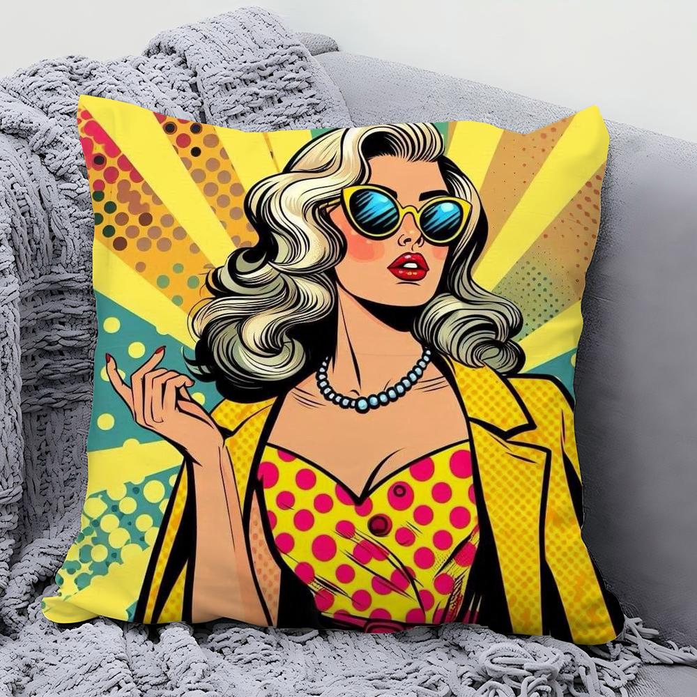 1pc Fashion POP Comic Portrait Pillow Case Square Pillow Bedroom Sofa LeisureComfortCushionCar Living Room Home Decoration 40X40