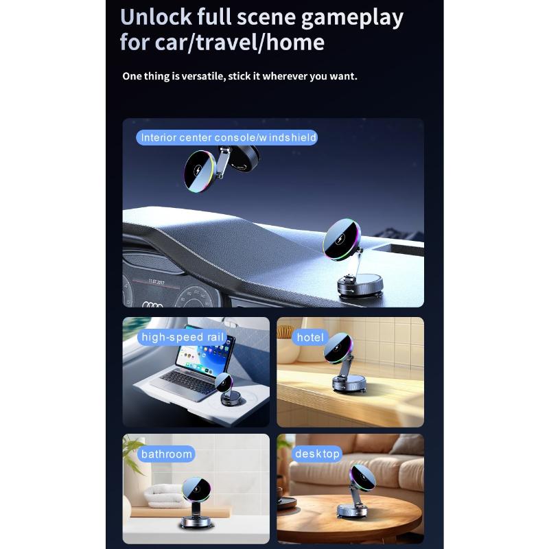 Magnetic Car Wireless Charger Phone Holder 360° Rotatable Phone Mount for Iphone Samsung Xiaomi Suction Cup Vacuum Foldable