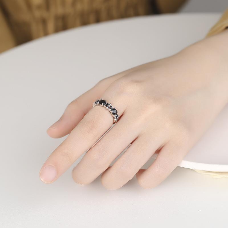 Adjustable Black Obsidian Ring Men Women Vintage Geometric Crown Design Silver-Plated Copper Jewelry Gift
